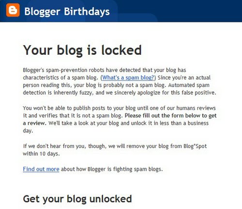 Blogger locks Blogger Birthdays